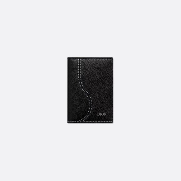 DIOR Saddle Vertical Bifold Card Holder Black Grained Calfskin Marquetry - Picture 1 of 5